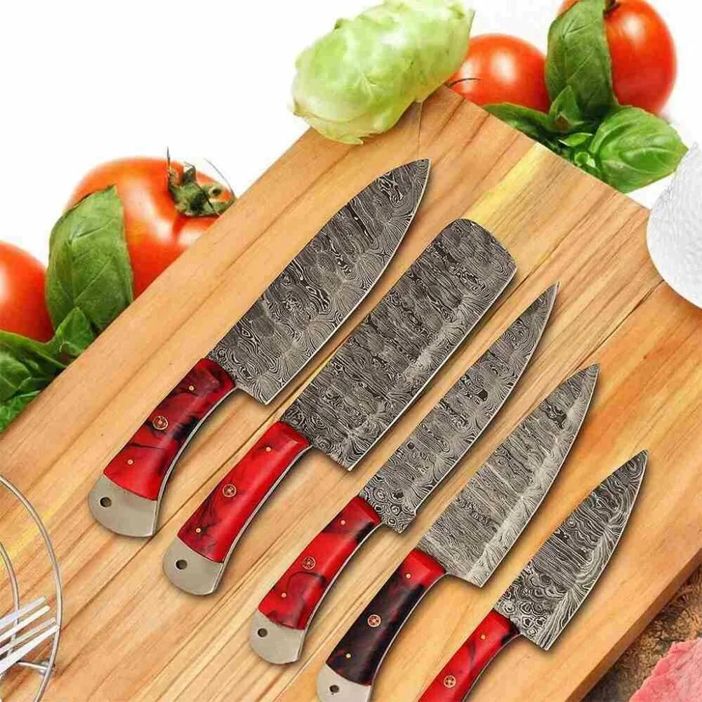 Kitchen Knife Set with Red Rose Handle – Premium Stainless Steel Blades NEW